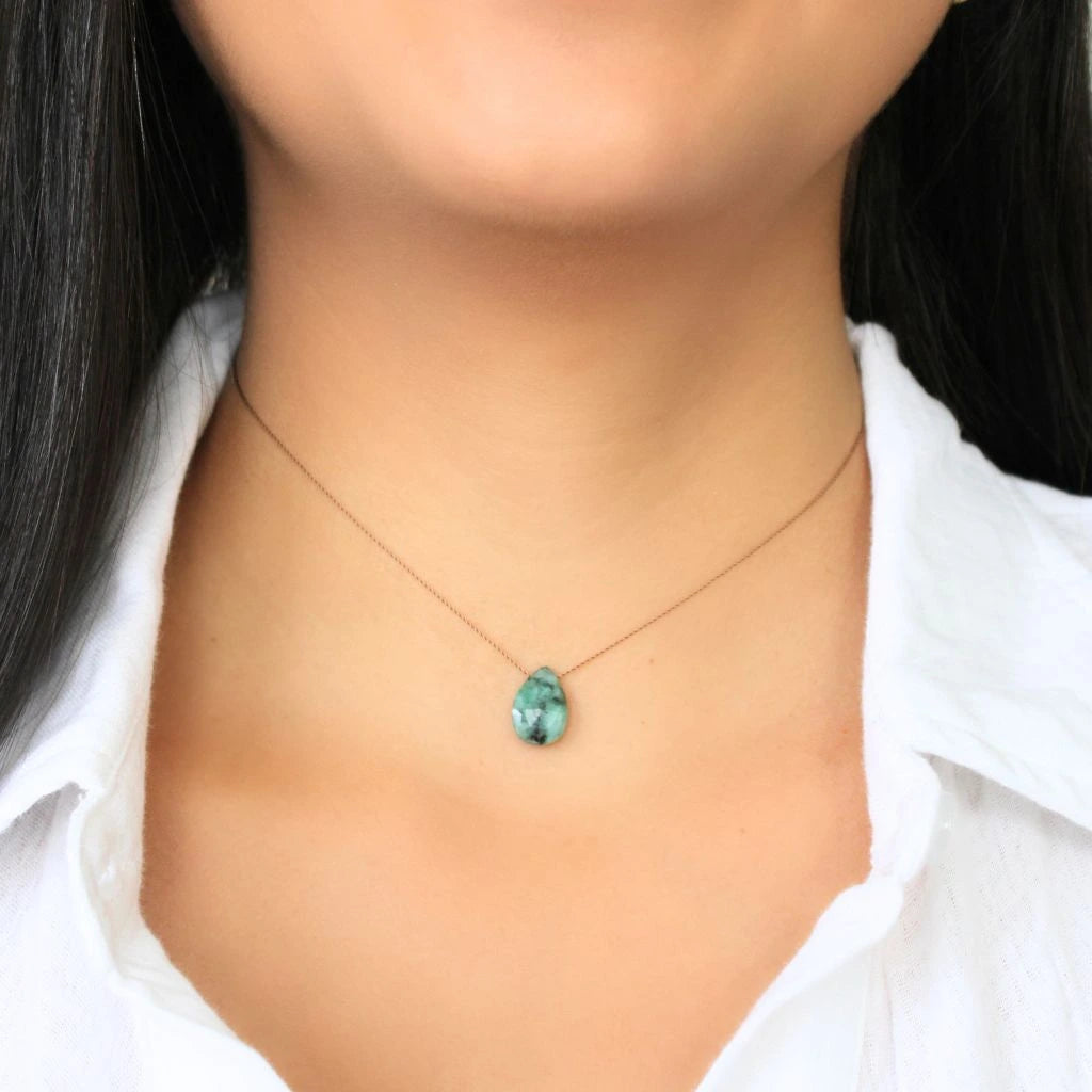 Emerald Floating Necklace on Silk Cord