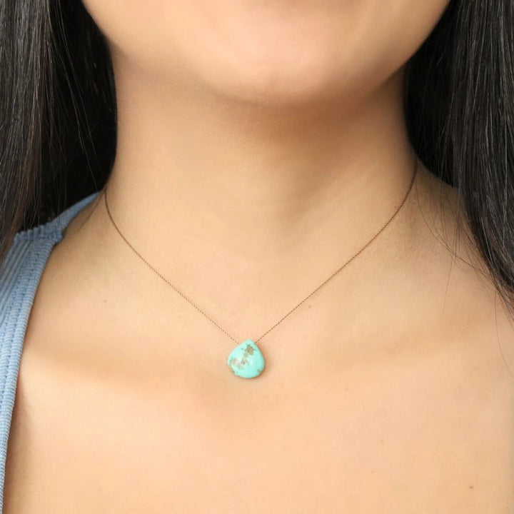 Floating Heart-Cut Turquoise Necklace on Silk Cord