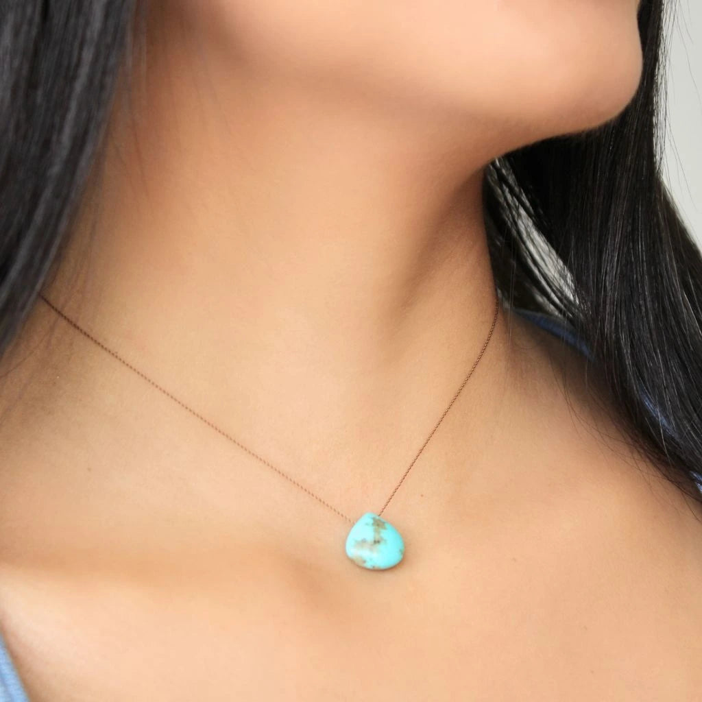 Floating Heart-Cut Turquoise Necklace on Silk Cord