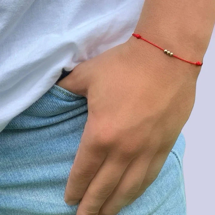 red string solid gold bead ball - Luck Strings