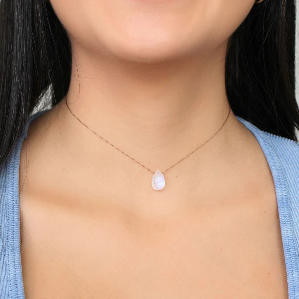 Rainbow Moonstone Silk Cord Necklace