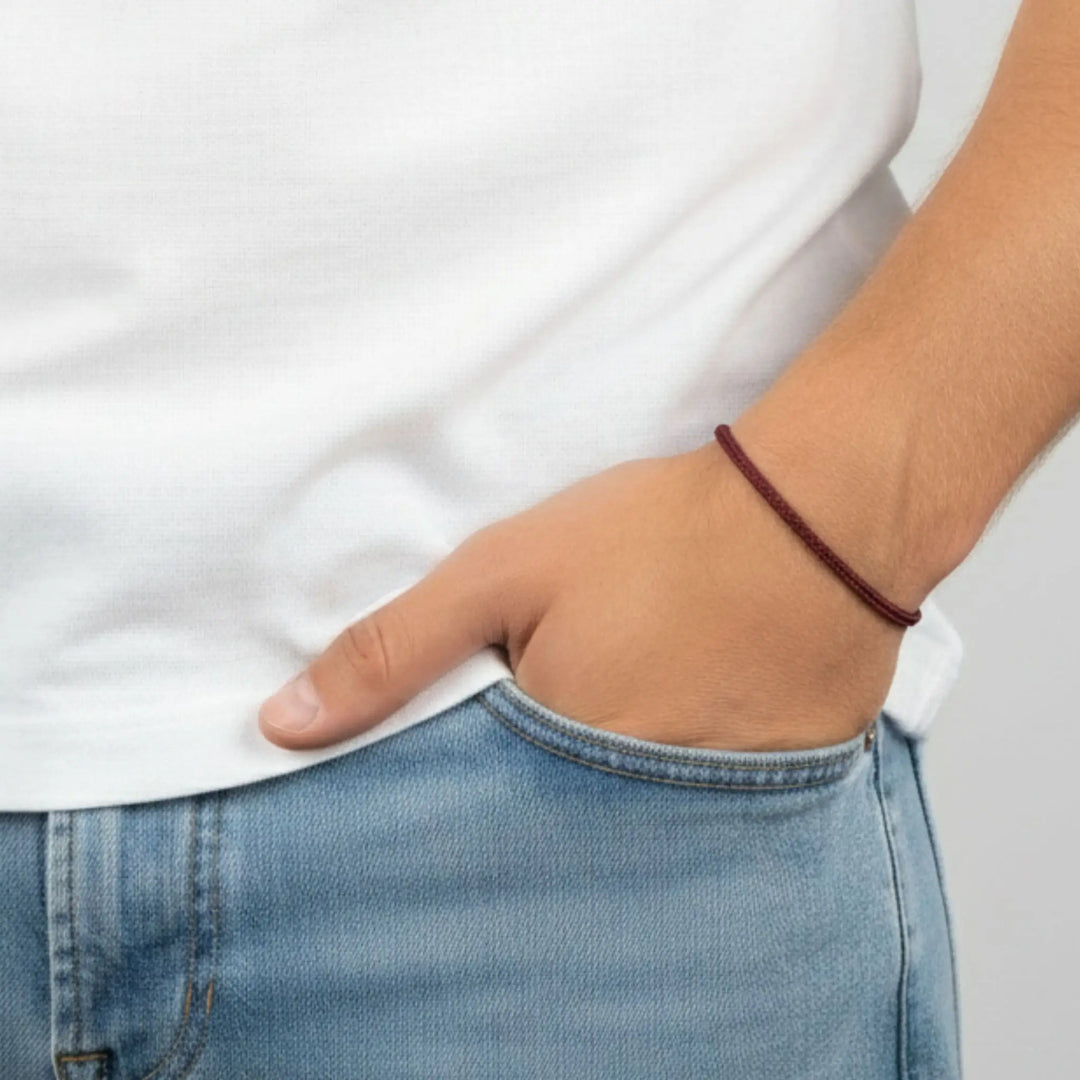 Garnet Red Nylon Cord Bracelet – Adjustable Unisex