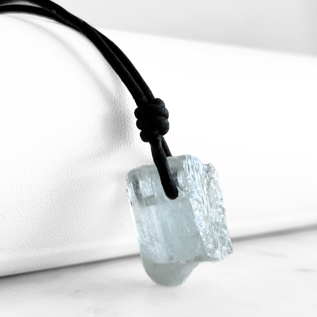 Raw OOAK Aquamarine Gemstone Pendant - Natural Serenity by Luck Strings.