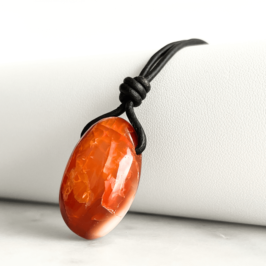 Carnelian Drop Gemstone Pendant Necklace - Fiery Vitality by Luck Strings.