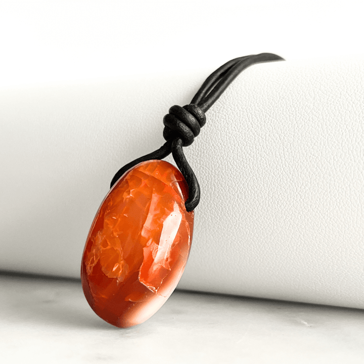 Carnelian Drop Gemstone Pendant Necklace - Fiery Vitality by Luck Strings.