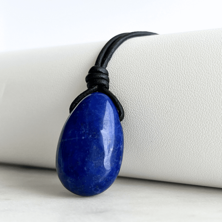 Lapis Lazuli Drop Gemstone Pendant Necklace - Regal beauty by Luck Strings.