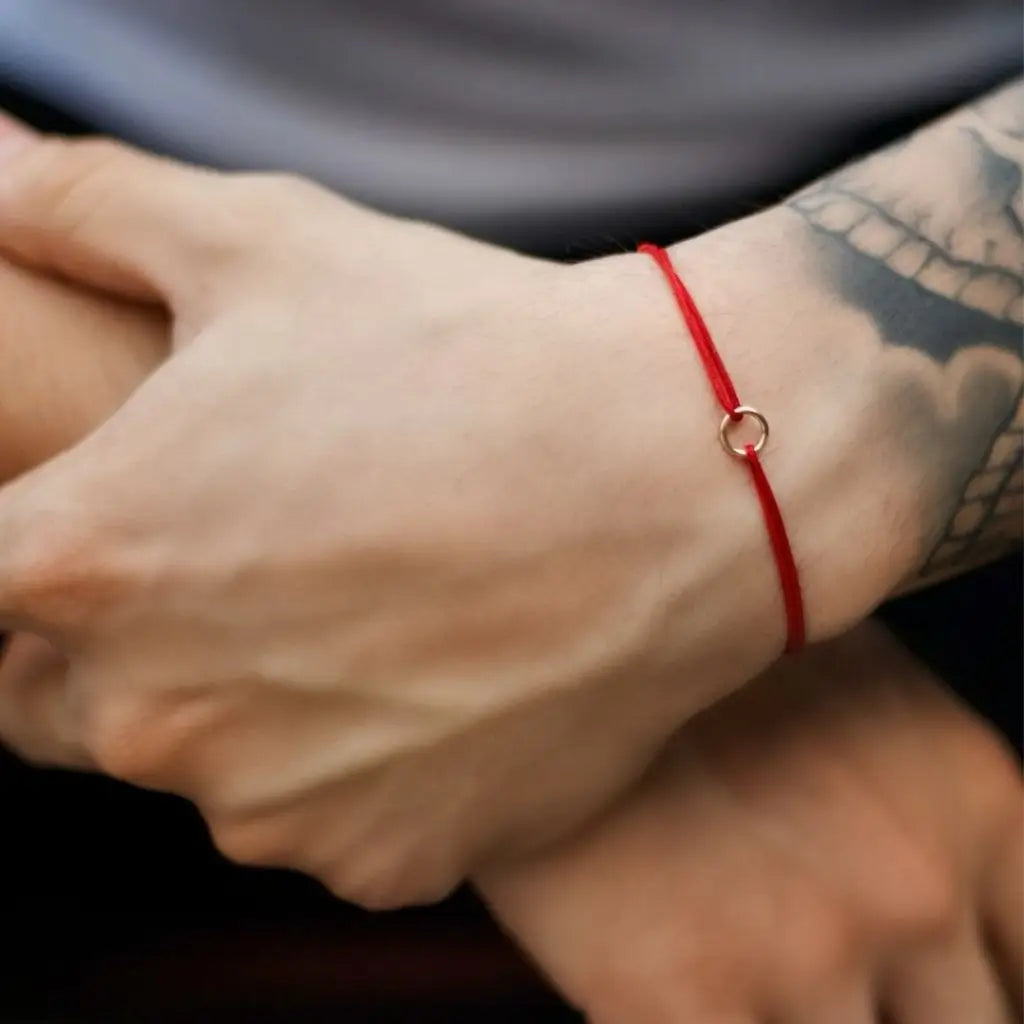 14K Solid Gold Karma Red String Bracelet - Adjustable Unisex