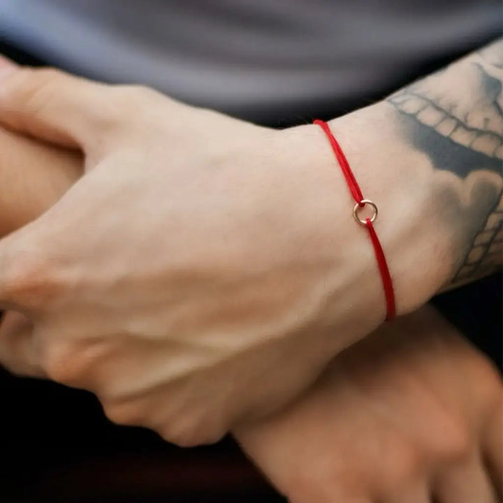 14K Solid Gold Karma Red String Bracelet - Adjustable Unisex