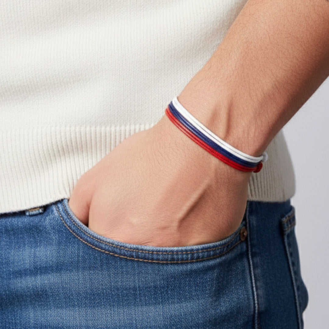 Wax Nylon Bracelet Trio Navy/Red/White