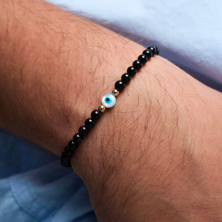14K Gold Black Tourmaline & Evil Eye Bracelet - Your Lucky Charm