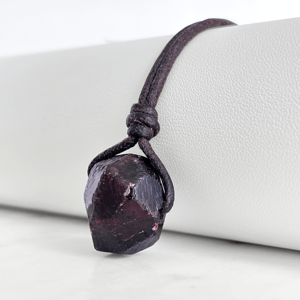 Raw Garnet OOAK Gemstone Pendant Necklace - Earthy Elegance by Luck Strings.