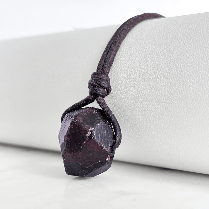 Raw Garnet OOAK Gemstone Pendant Necklace - Earthy Elegance by Luck Strings.