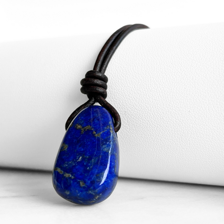 Lapis Lazuli Drop Gemstone Necklace - Oceanic Serenity by Luck Strings.