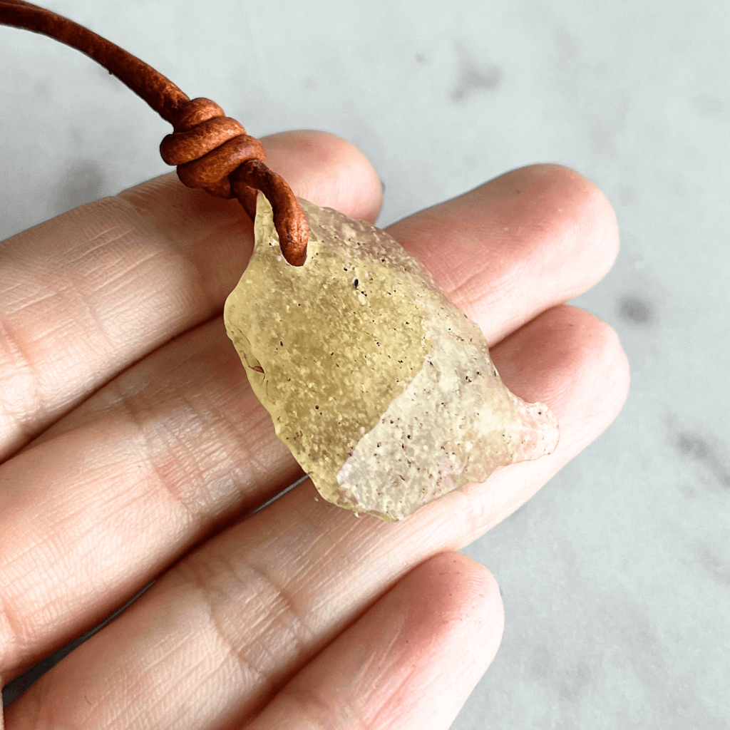 Libyan Desert Glass OOAK Gemstone Pendant - Sahara Serenity by Luck Strings.