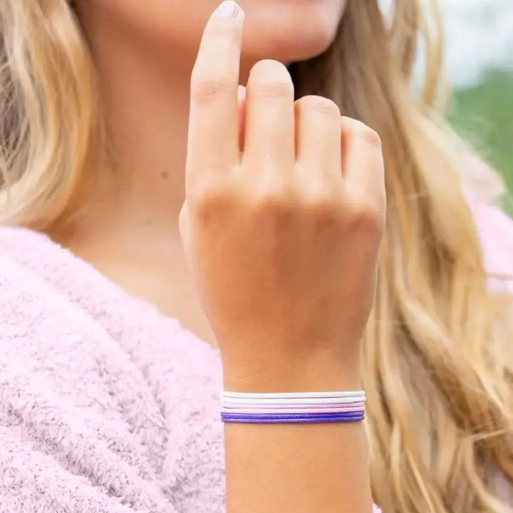 Modeled Purple, Pink & White Cord Bracelet Set - Dreamy Horizon Style