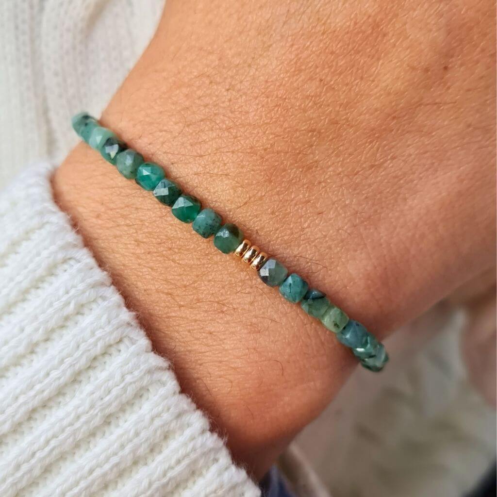 Emerald solid gold bracelet - Luck Strings
