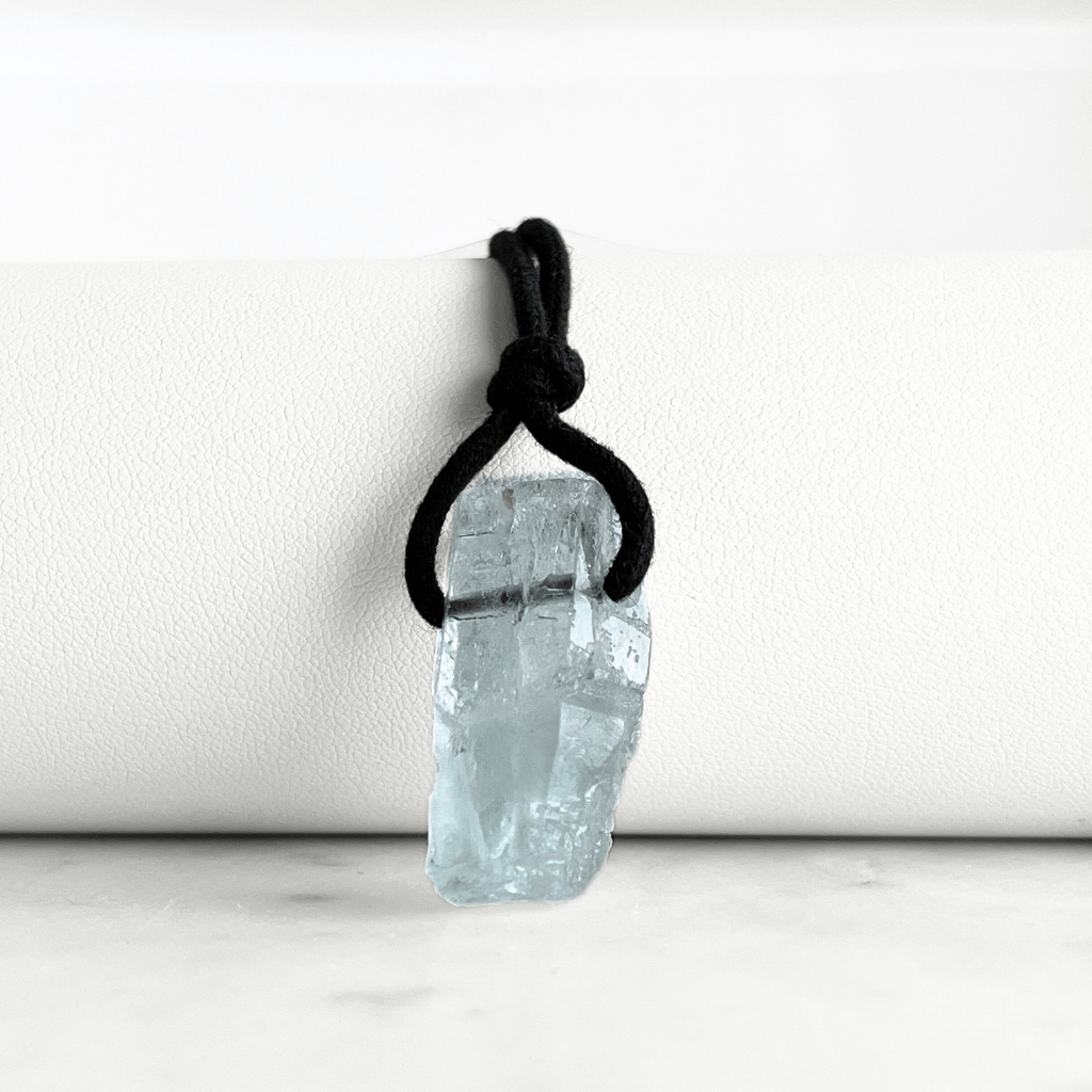 Raw OOAK Aquamarine Gemstone Pendant - Oceanic Clarity by Luck Strings.