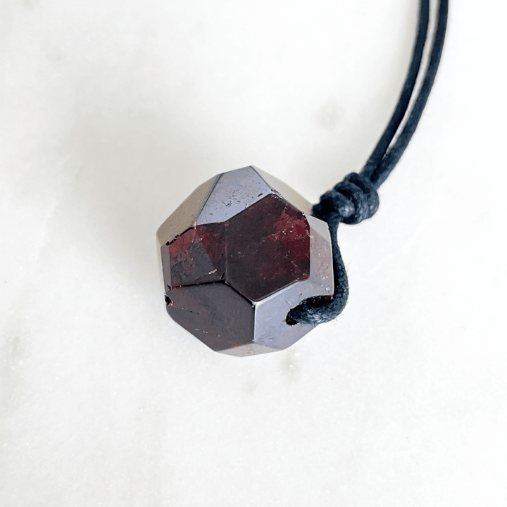 OOAK Hexagon Garnet Gemstone Pendant Necklace - Geometric Beauty by Luck Strings.