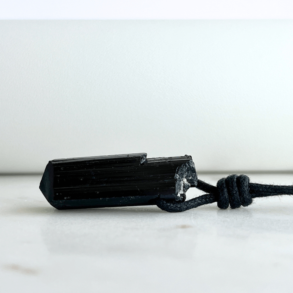 Raw Black Tourmaline OOAK Point Pendant Necklace - A symbol of grounding and resilience by Luck Strings.