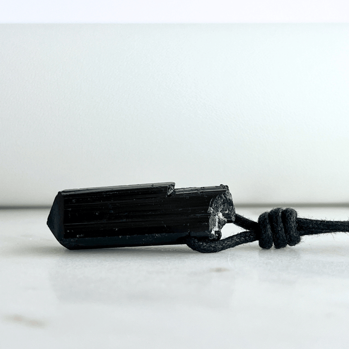 Raw Black Tourmaline OOAK Point Pendant Necklace - A symbol of grounding and resilience by Luck Strings.