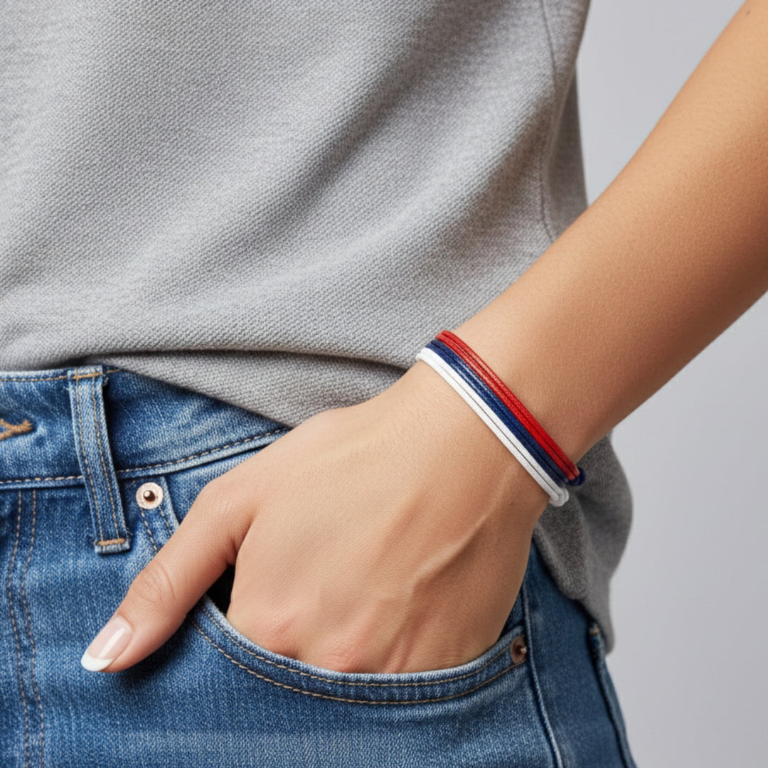Wax Nylon Bracelet Trio Navy/Red/White