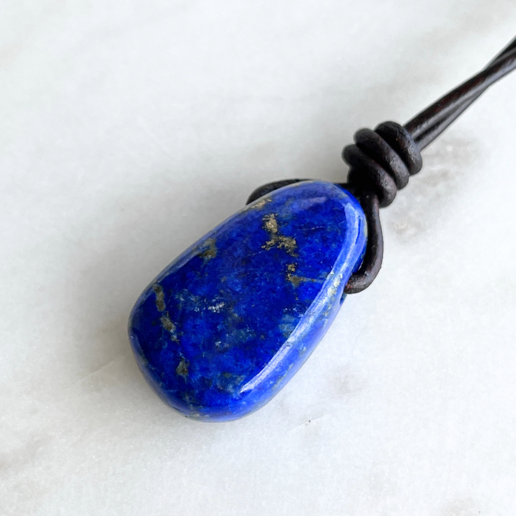 Lapis Lazuli Drop Gemstone Necklace - Oceanic Serenity by Luck Strings.