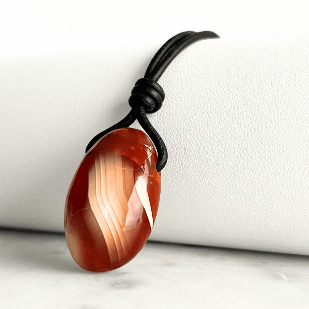 Carnelian Drop Gemstone Pendant Necklace - Fiery Vitality by Luck Strings.