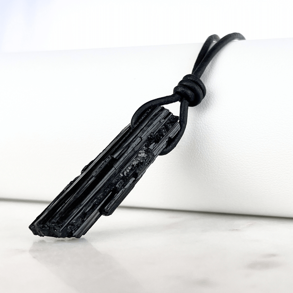 Natural Raw Black Tourmaline Pendant - A grounding and balancing symbol by Luck Strings.