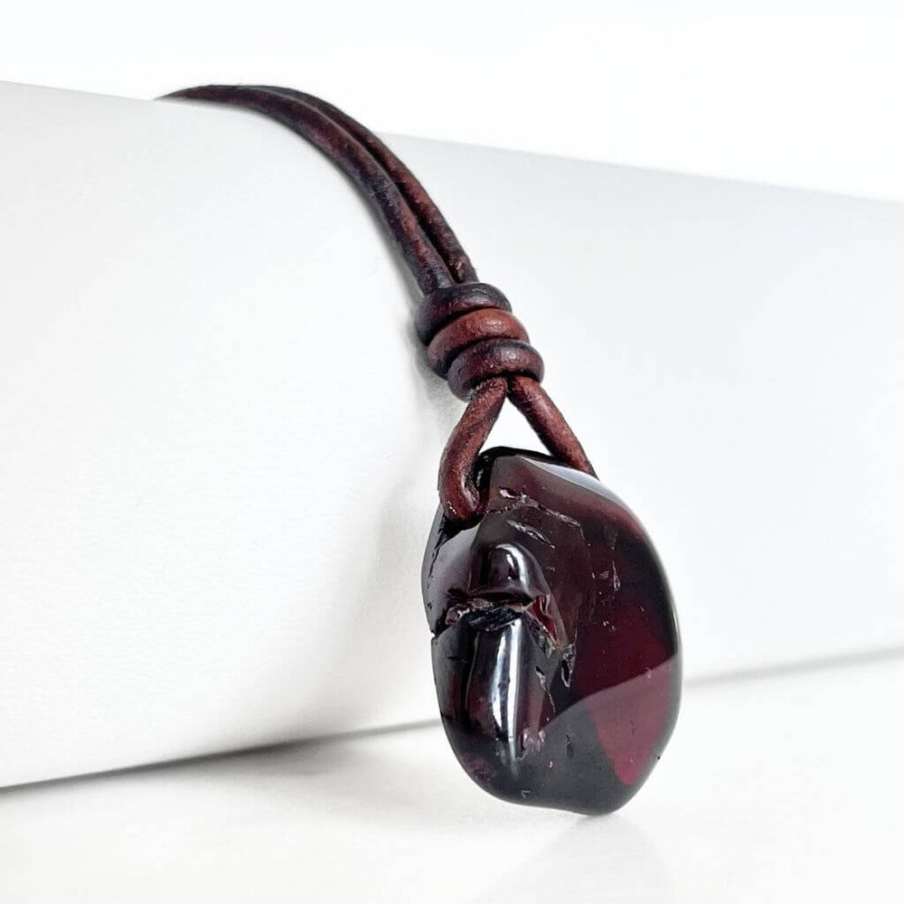 Natural Red Garnet Pendant Necklace OOAK - Passionate Elegance by Luck Strings.