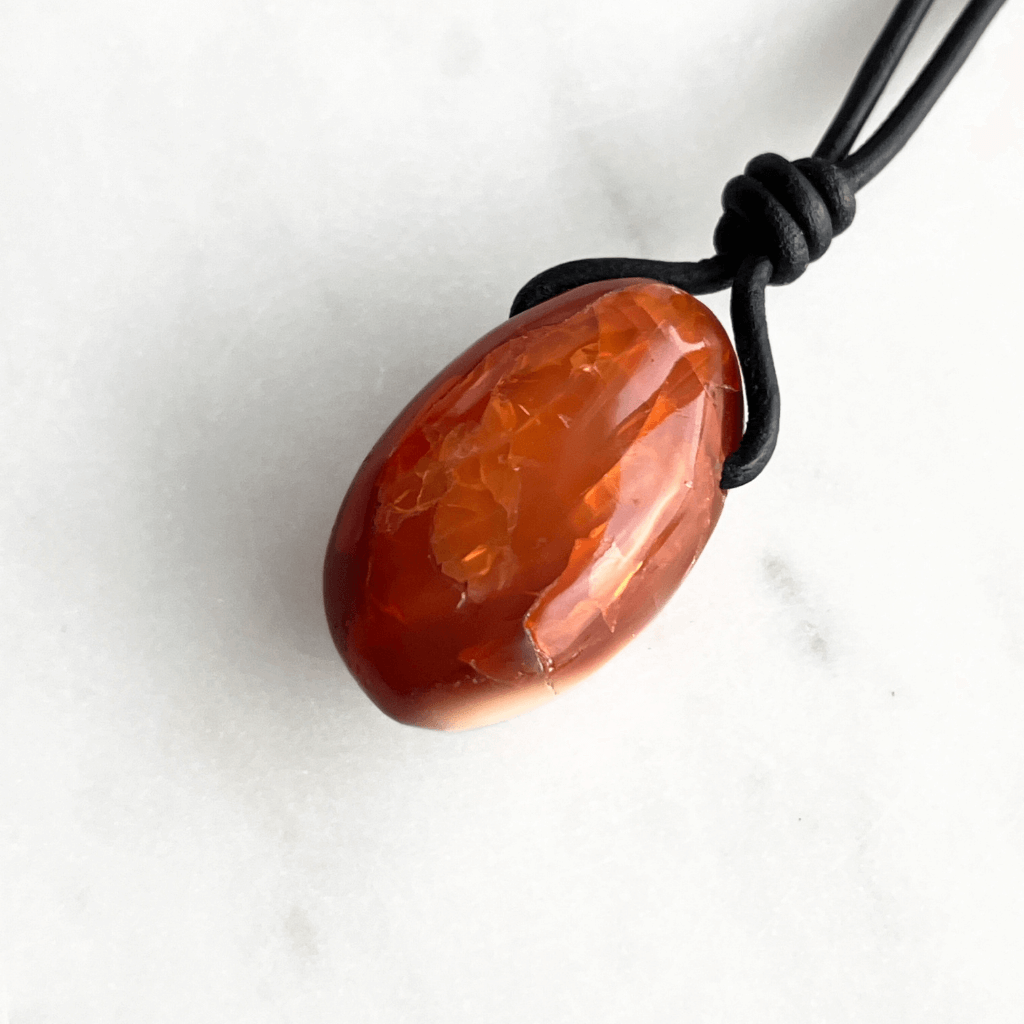 Carnelian Drop Gemstone Pendant Necklace - Fiery Vitality by Luck Strings.