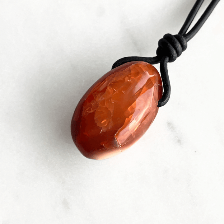 Carnelian Drop Gemstone Pendant Necklace - Fiery Vitality by Luck Strings.
