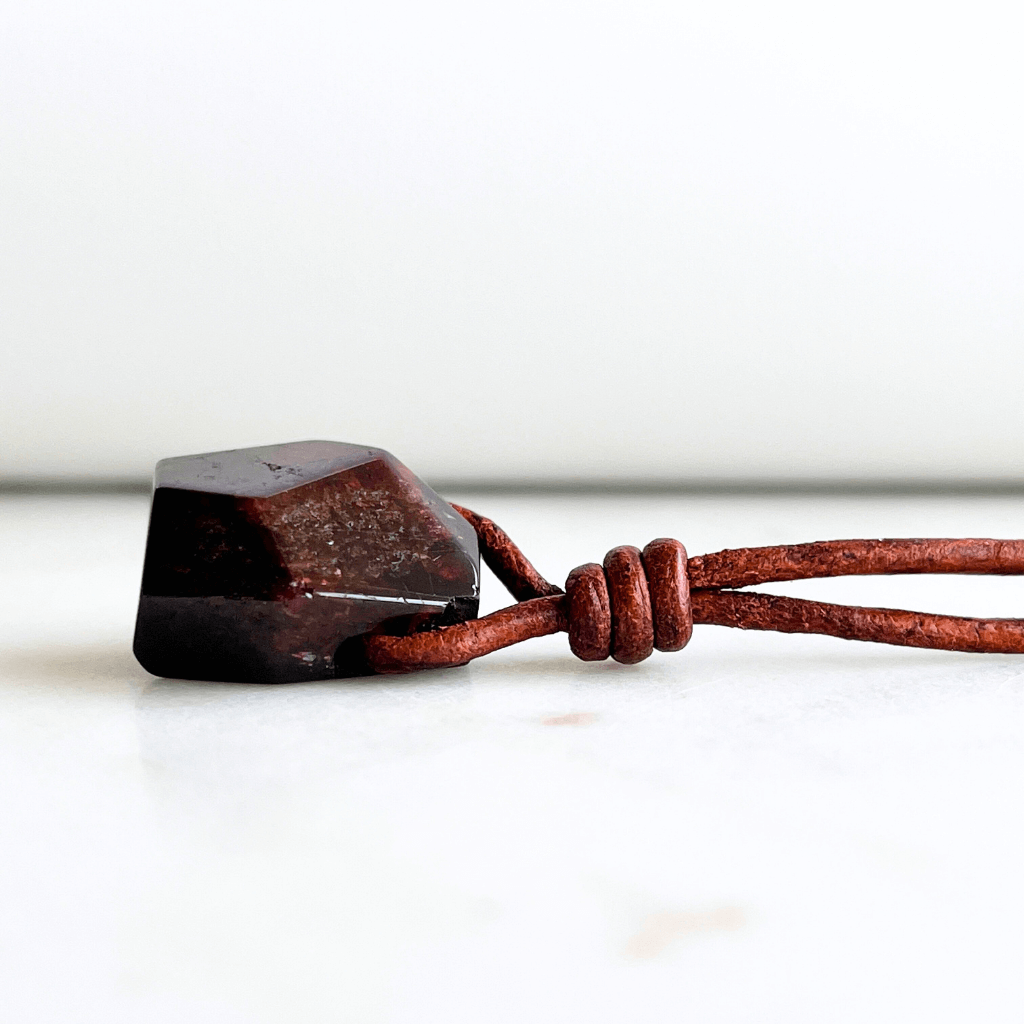 Geometric Garnet Hexagon Pendant - A symbol of love, strength, and elegance by Luck Strings.