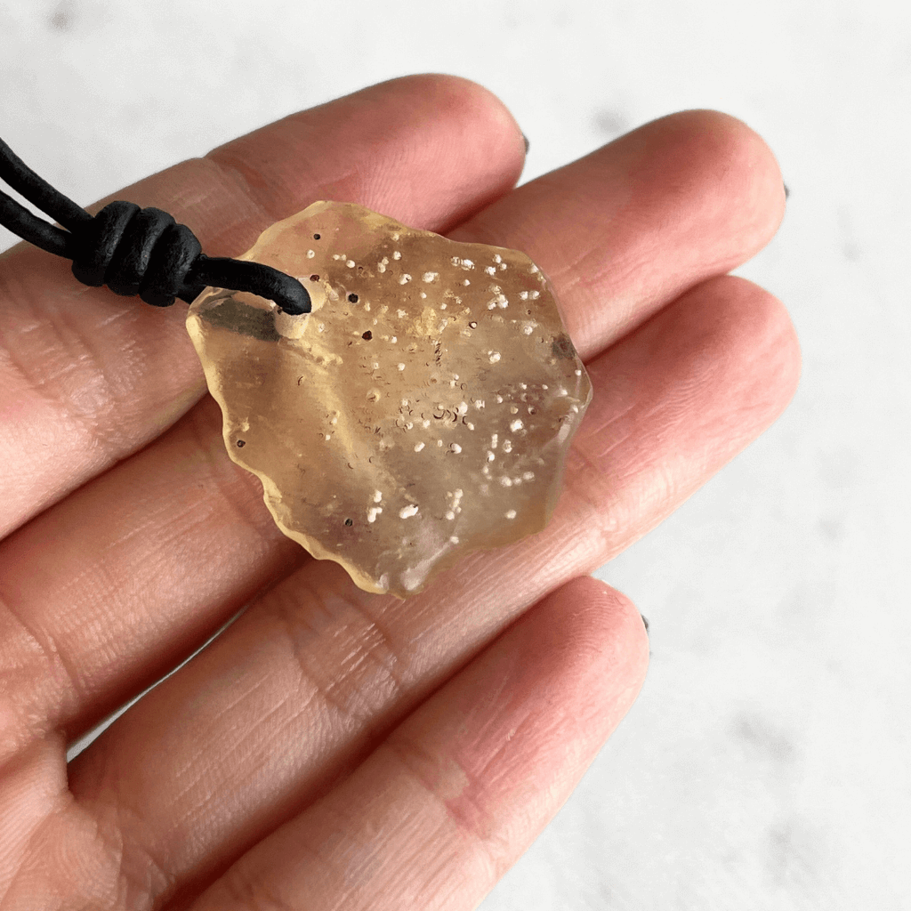 Libyan Desert Glass OOAK Gemstone Pendant - Cosmic Elegance by Luck Strings.