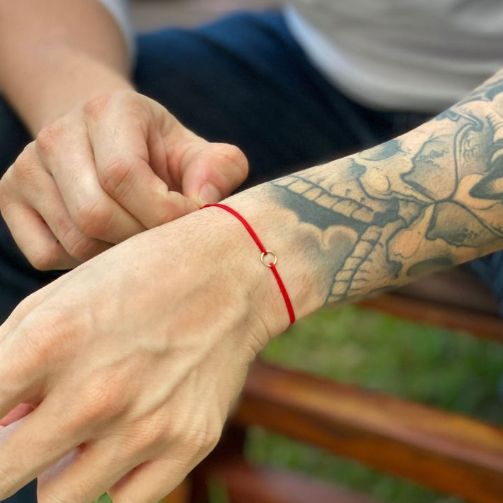 14K Solid Gold Karma Red String Bracelet - Adjustable Unisex