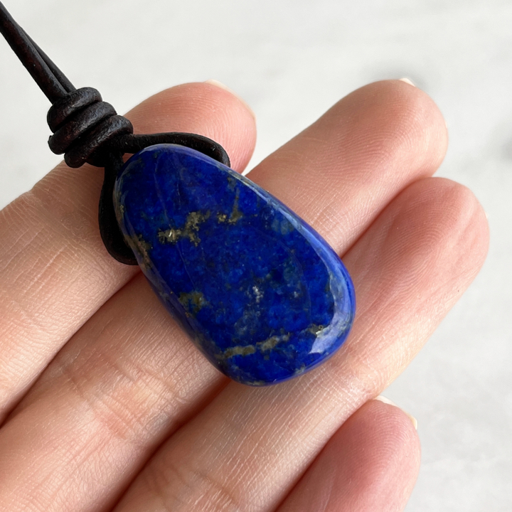 Lapis Lazuli Drop Gemstone Necklace - Oceanic Serenity by Luck Strings.