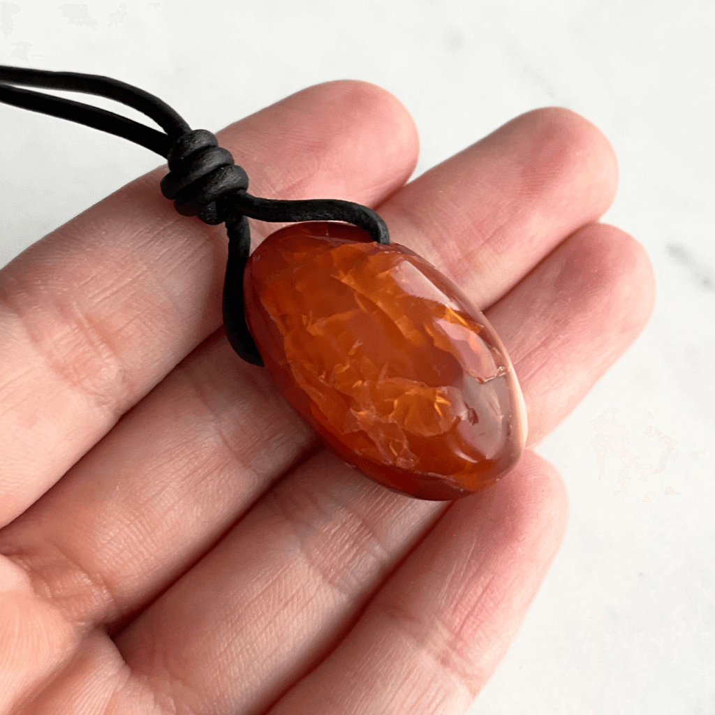 Carnelian Drop Gemstone Pendant Necklace - Fiery Vitality by Luck Strings.