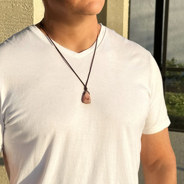 Luck Strings-Handcrafted rhodochrosite necklace with adjustable sliding knots made from natural gemstones