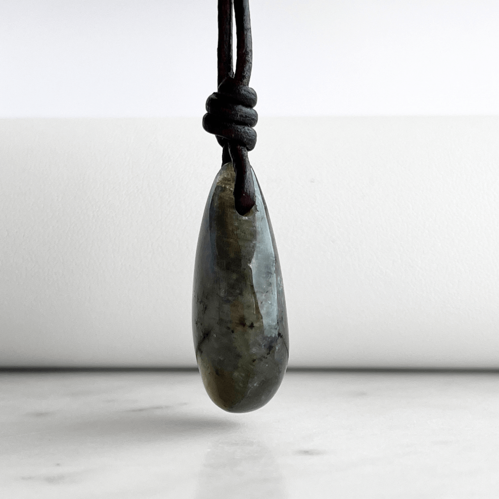 Labradorite Teardrop Gemstone OOAK Pendant Necklace with Blue Flash - Mesmerizing by Luck Strings.