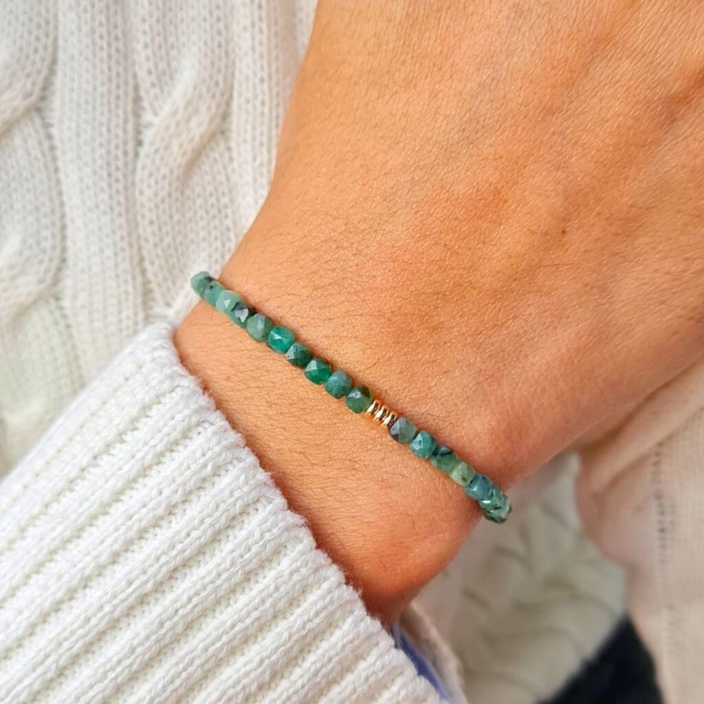 Emerald solid gold bracelet - Luck Strings