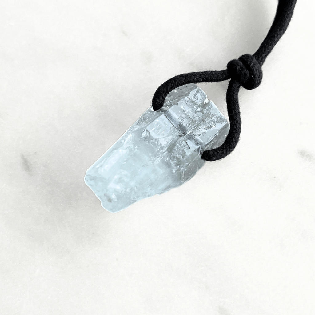 Raw OOAK Aquamarine Gemstone Pendant - Oceanic Clarity by Luck Strings.