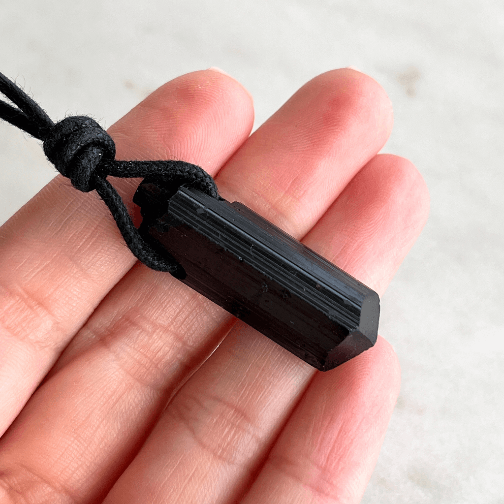 Raw Black Tourmaline OOAK Point Pendant Necklace - A symbol of grounding and resilience by Luck Strings.