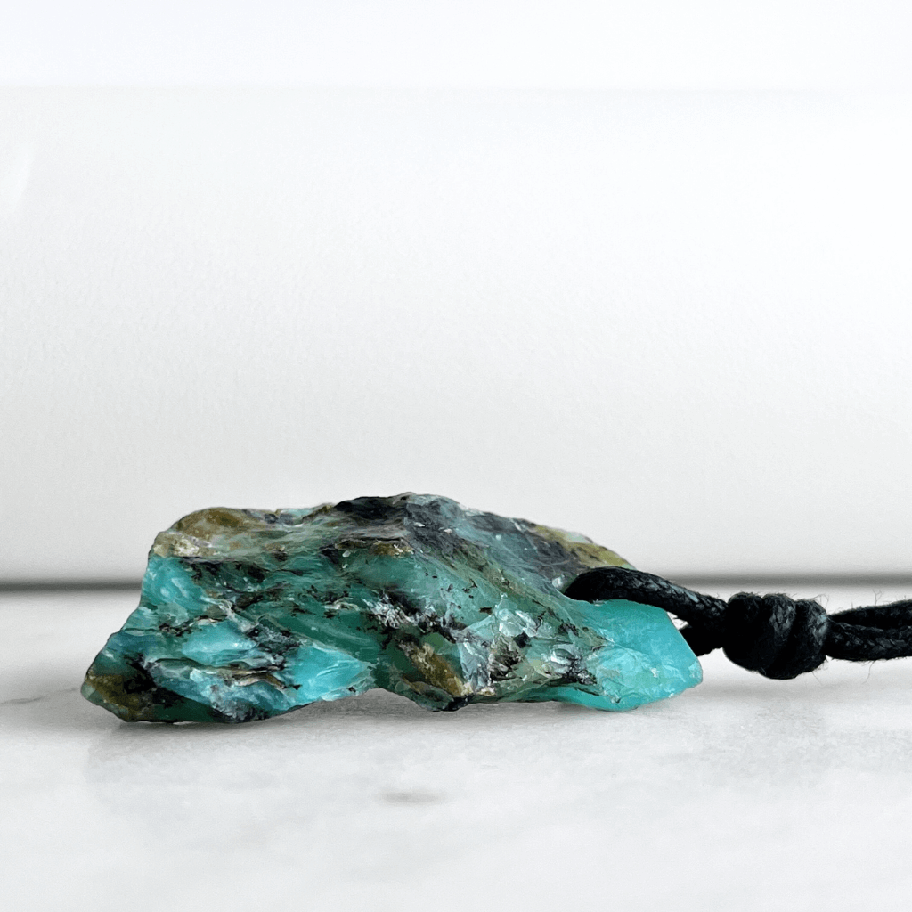 Andean Blue Opal OOAK Gemstone Pendant Necklace - A symbol of tranquil elegance and self-expression by Luck Strings.