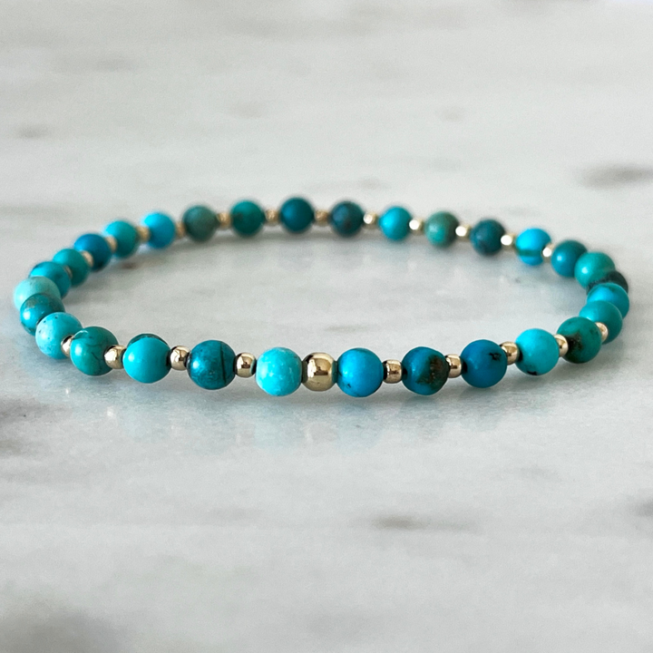 Natural turquoise solid gold bracelet - Luck Strings