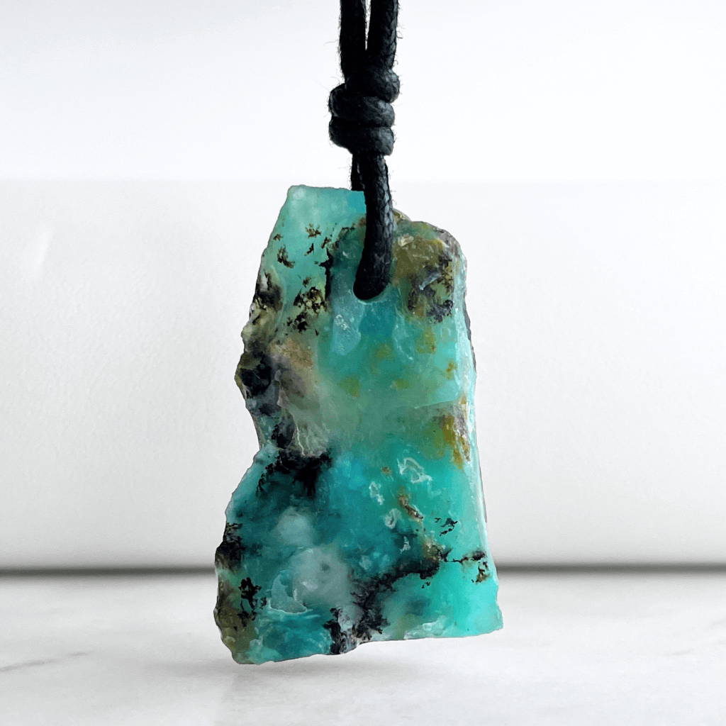 Andean Blue Opal OOAK Gemstone Pendant Necklace - A symbol of tranquil elegance and self-expression by Luck Strings.