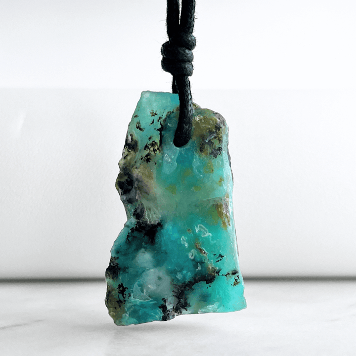 Andean Blue Opal OOAK Gemstone Pendant Necklace - A symbol of tranquil elegance and self-expression by Luck Strings.