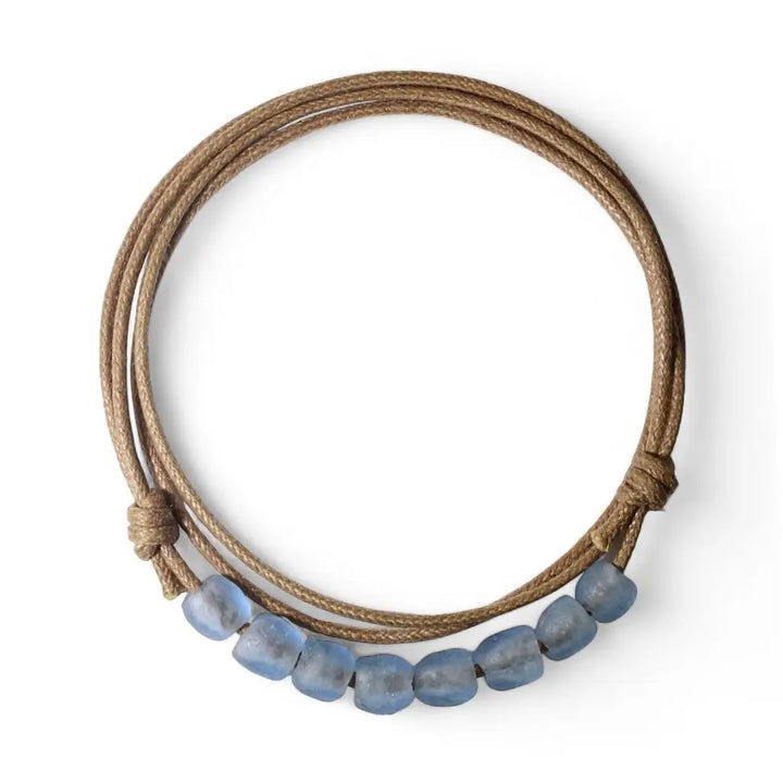 Handcrafted African Recycled Sea Glass Choker, Adjustable Water-Resistant Necklace for Boho Style - Luck Strings