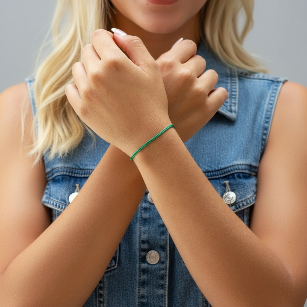 Green Ribbon Bracelet Set - Prosperity & Support