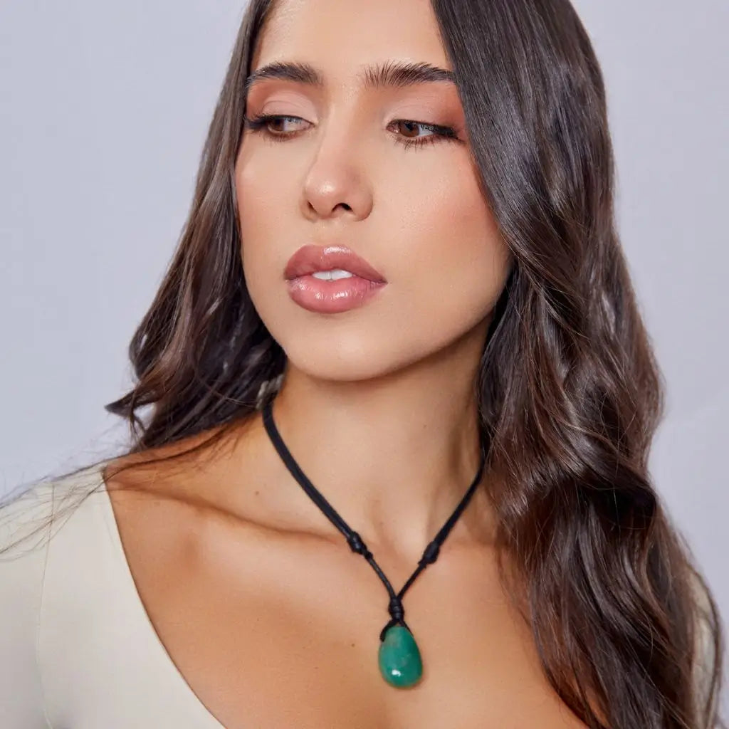 Green Aventurine Pendant Necklace - Adjustable Bohemian Style