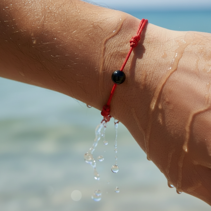 Smooth Black Tourmaline Red String Bracelet