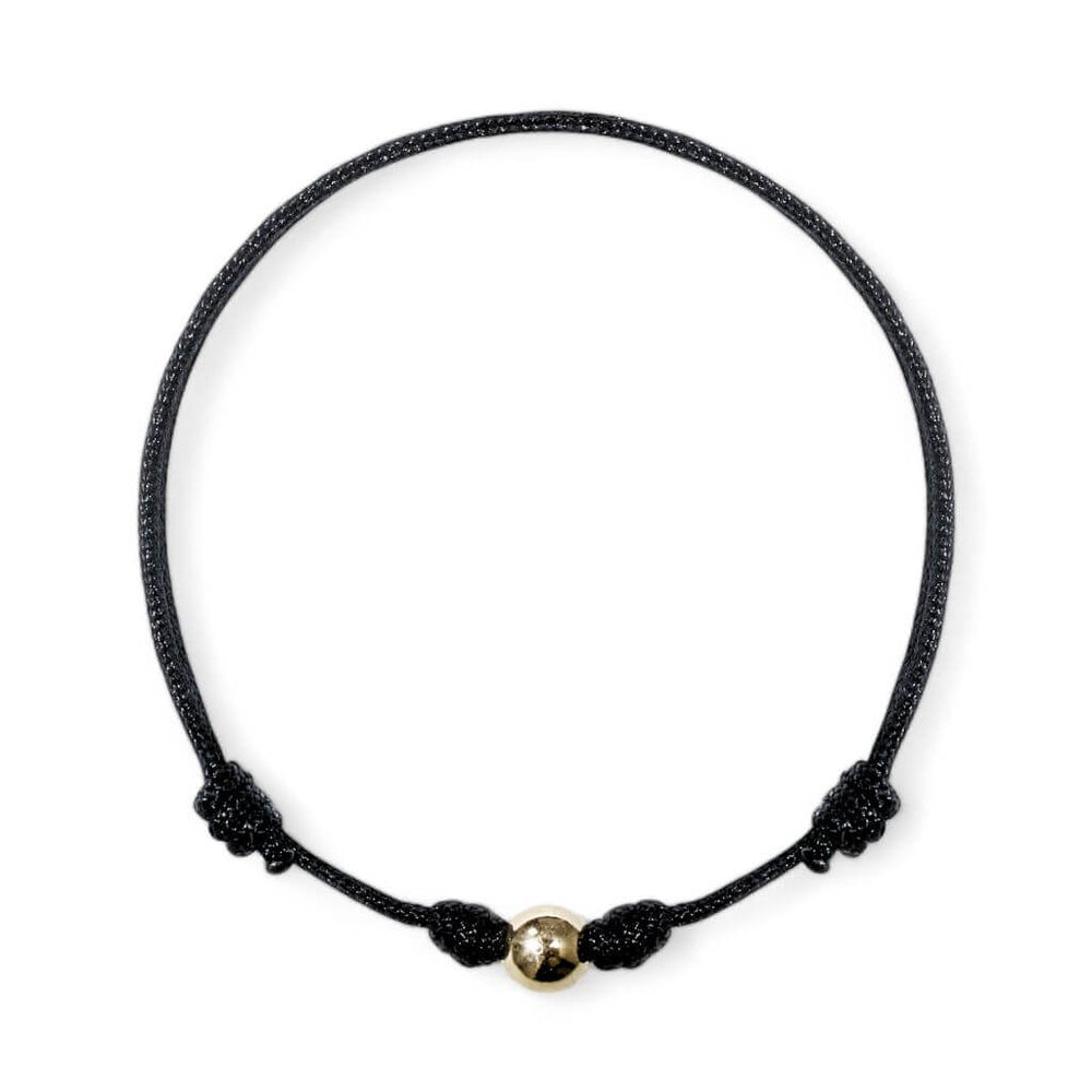 black string bracelet with 14K yellow gold bead - Luck Strings